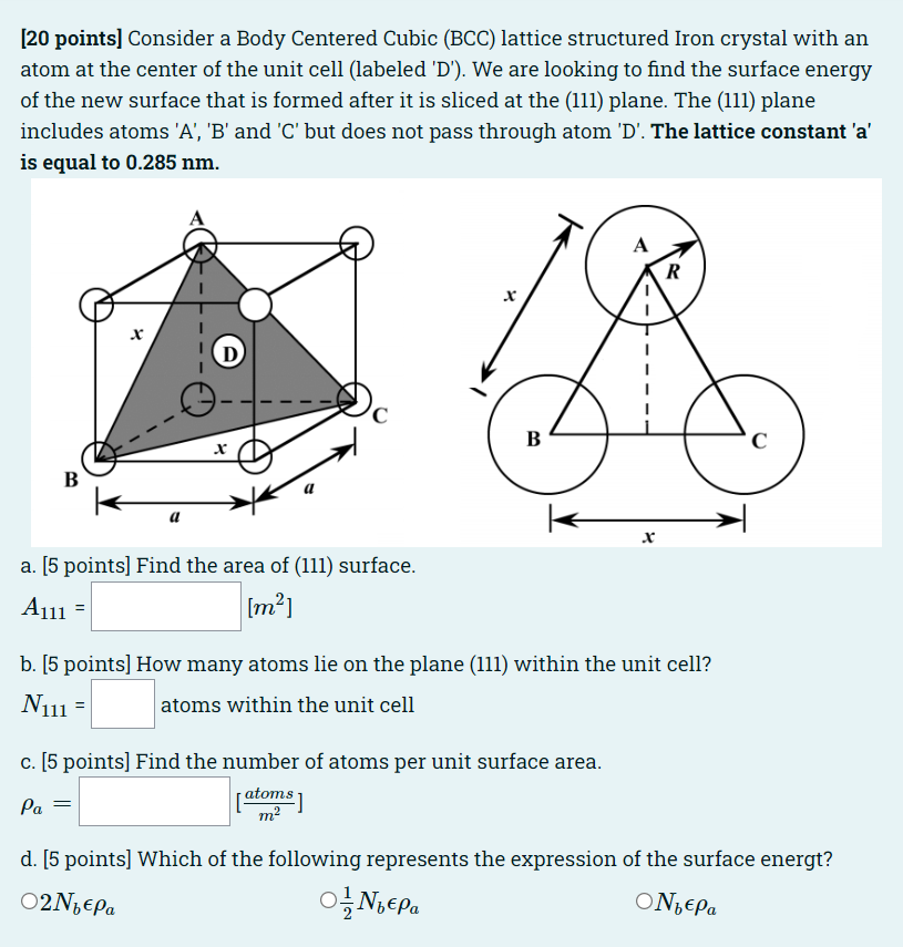 Solved [20 Points] Consider A Body Centered Cubic (BCC) | Chegg.com