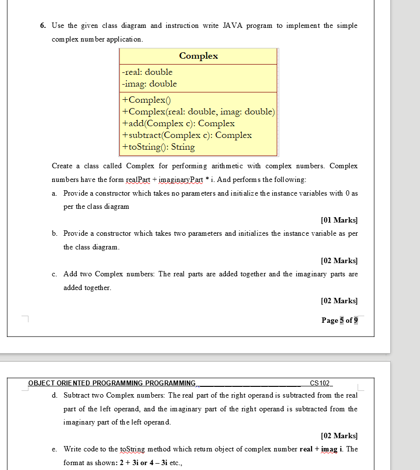 Solved 6. Use the given class diagram and instruction write | Chegg.com