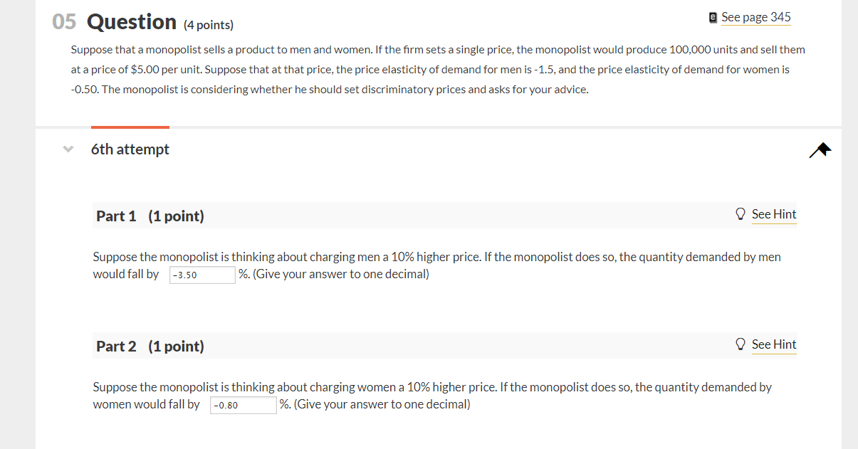 Solved 05 Question (4 points) @ See page 345 Suppose that a | Chegg.com
