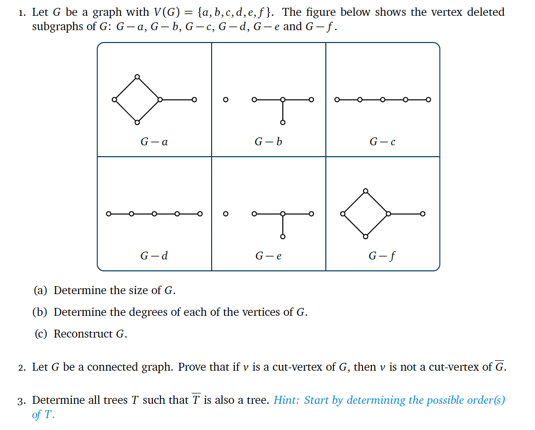 Solved 1. Let G be a graph with V(G) = {a,b,c,d,e,f}. The | Chegg.com