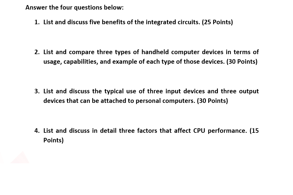 Solved Answer the four questions below: 1. List and discuss | Chegg.com