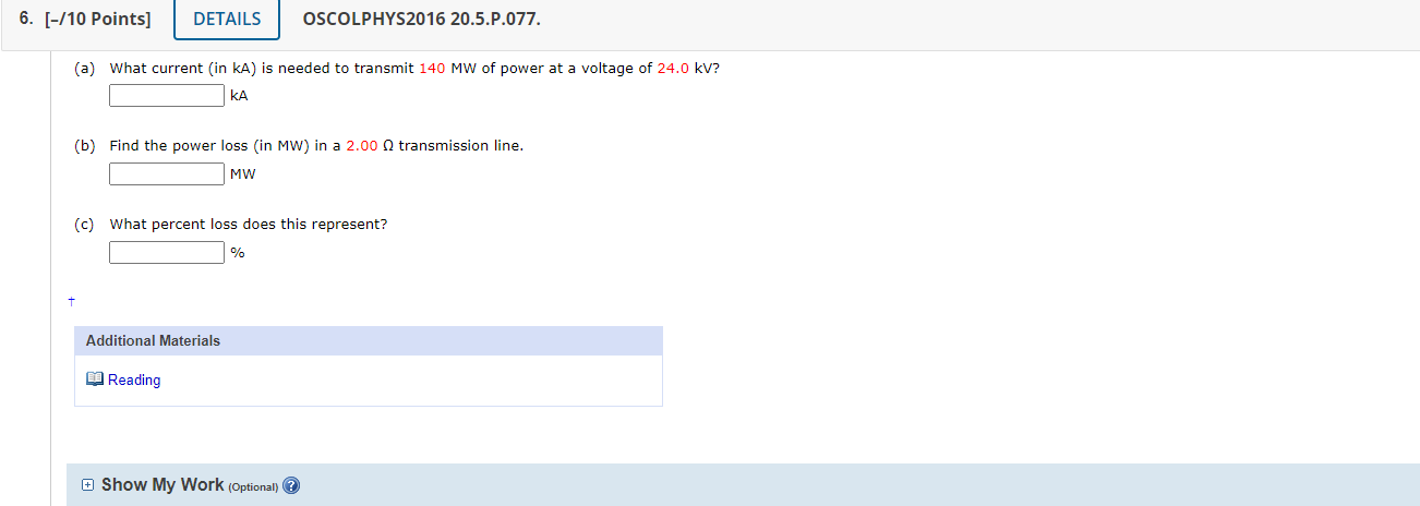 Solved 6 [ 10 Points Details Oscolphys2016 20 5 P 077