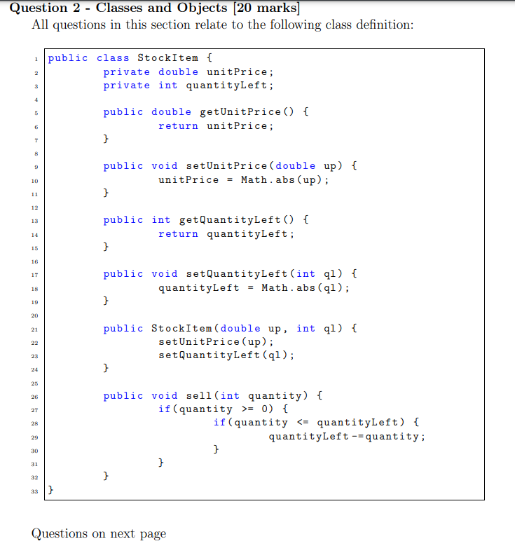 Solved Question 2 - Classes and Objects (20 marks) All | Chegg.com