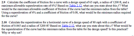 Solved 2.9 Calculate the coefficient of friction for a curve | Chegg.com