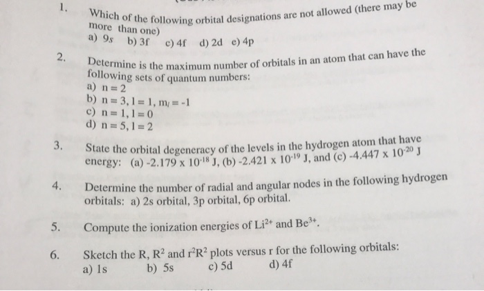 Solved Howing orbital designations are not allowed (there | Chegg.com