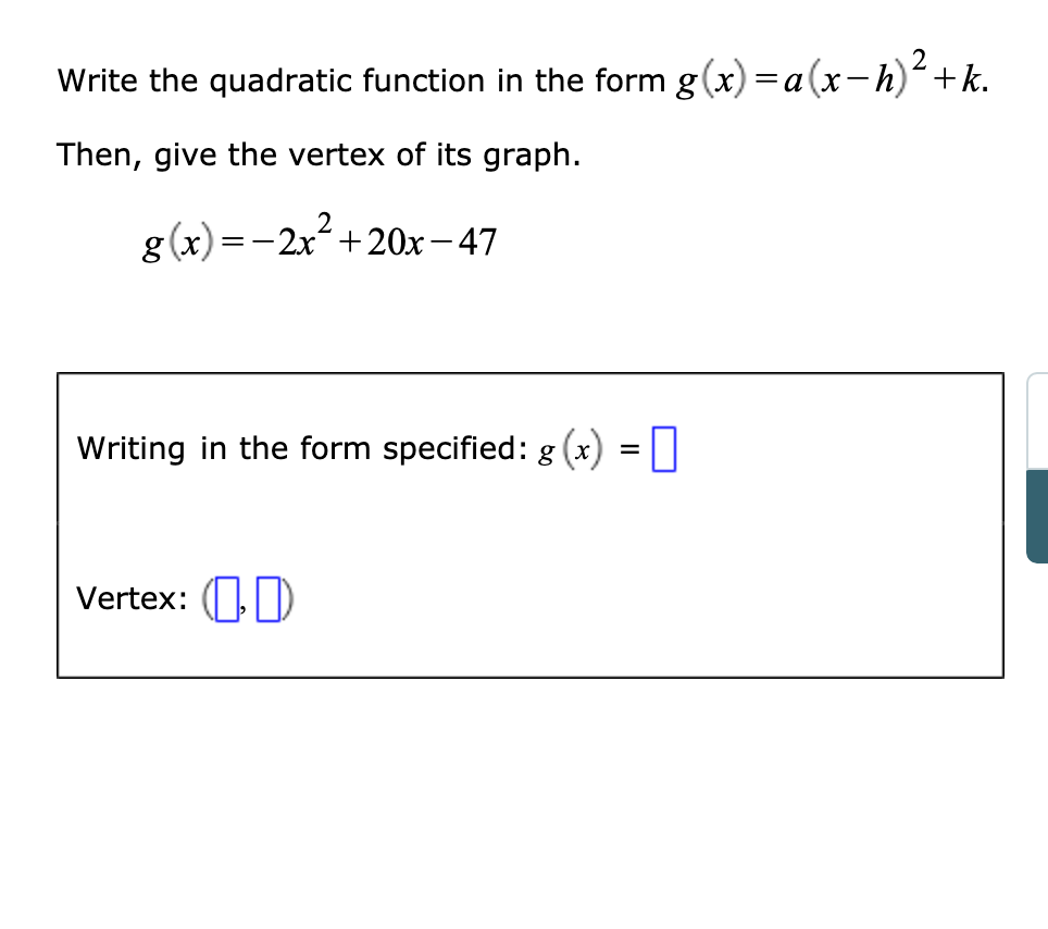 Solved Write the quadratic function in the form | Chegg.com