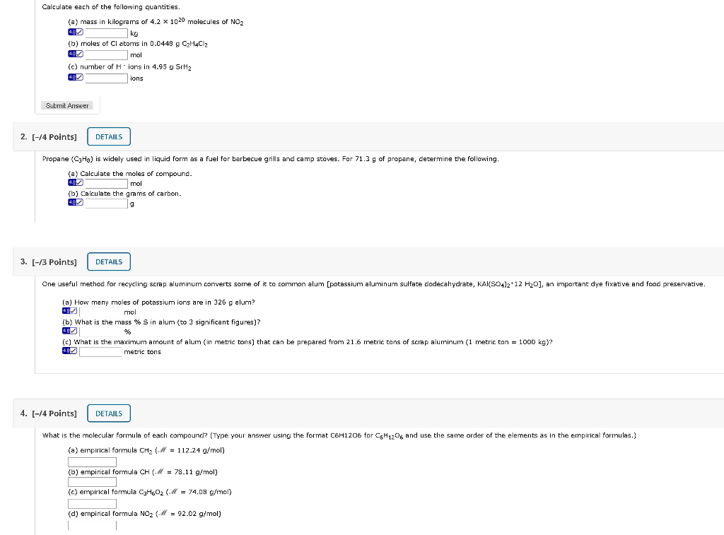 Solved Calculate each of the following quantities. (a) mass | Chegg.com