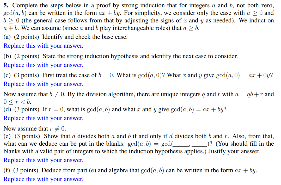 Solved 5. Complete the steps below in a proof by strong | Chegg.com