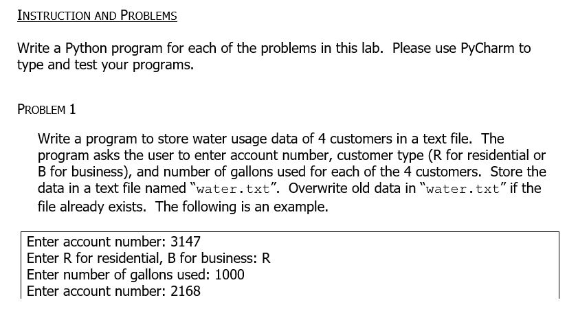 Solved INSTRUCTION AND PROBLEMS Write a Python program for | Chegg.com