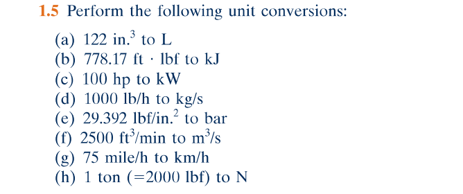 Solved 1 5 Perform The Following Unit Conversions a 122 Chegg
