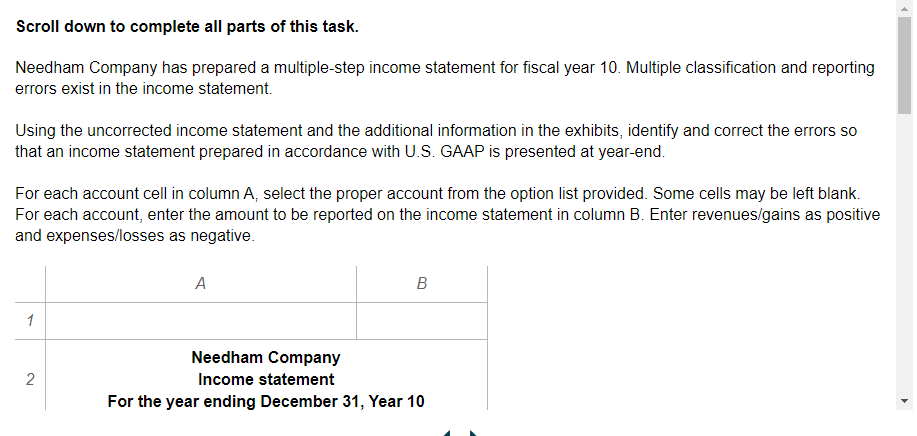 Uncorrected Income Statement Needham | Chegg.com