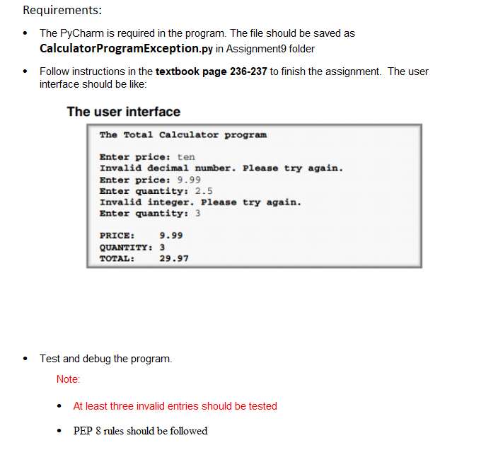 Solved Total Calculator Exception Program. Here is my | Chegg.com