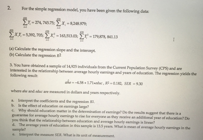 Solved 2. For the simple regression model, you have been | Chegg.com