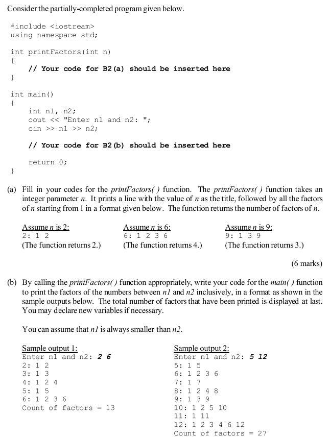 Solved Consider the partially-completed program given below. | Chegg.com