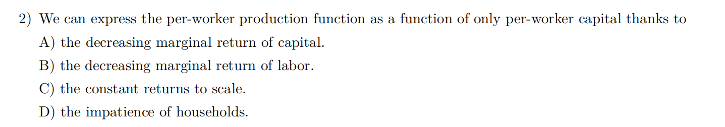 Solved 2) We can express the per-worker production function | Chegg.com