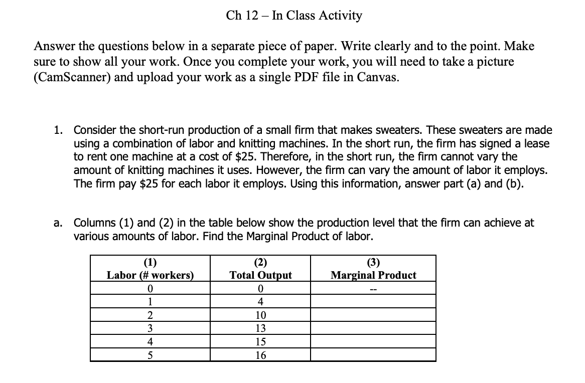 Solved Ch 12 – In Class Activity Answer the questions below | Chegg.com