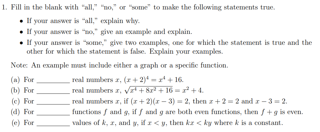 Solved 1. Fill in the blank with "all," "no," or "some" to | Chegg.com