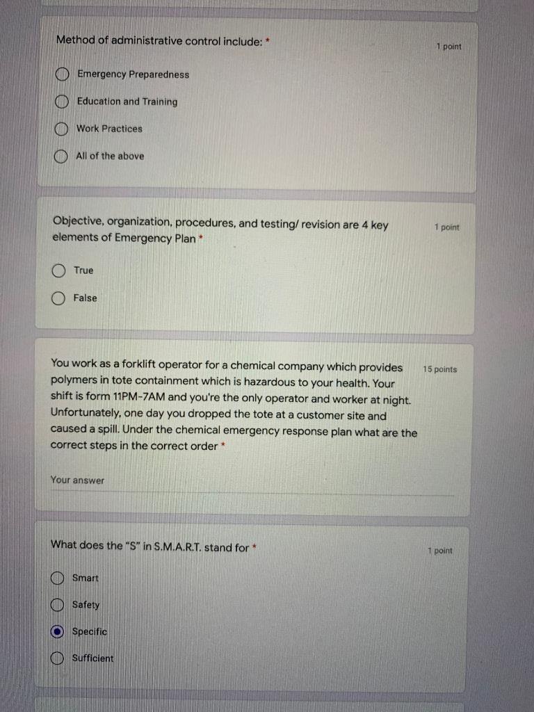 Solved Method Of Administrative Control Include 1 Point Chegg