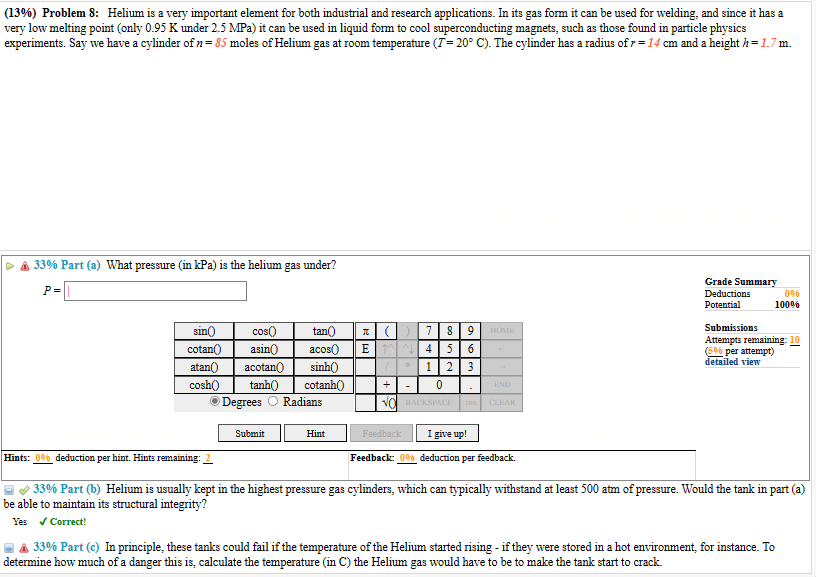 Solved (13%) ﻿Problem 8: Helium Is A Very Important Element | Chegg.com