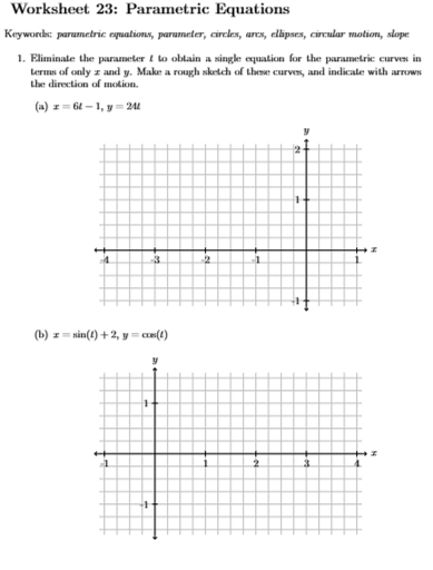 Solved Worksheet 23: Parametric EquationsKeywords: | Chegg.com