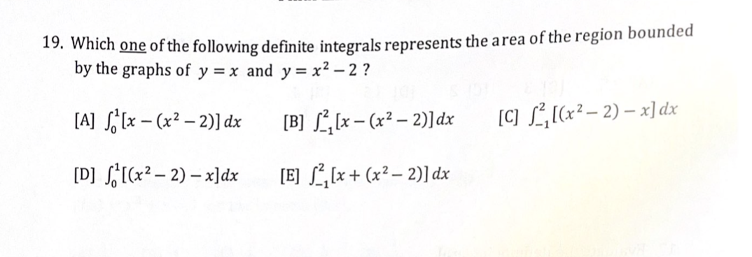 Solved 19. Which one of the following definite integrals | Chegg.com
