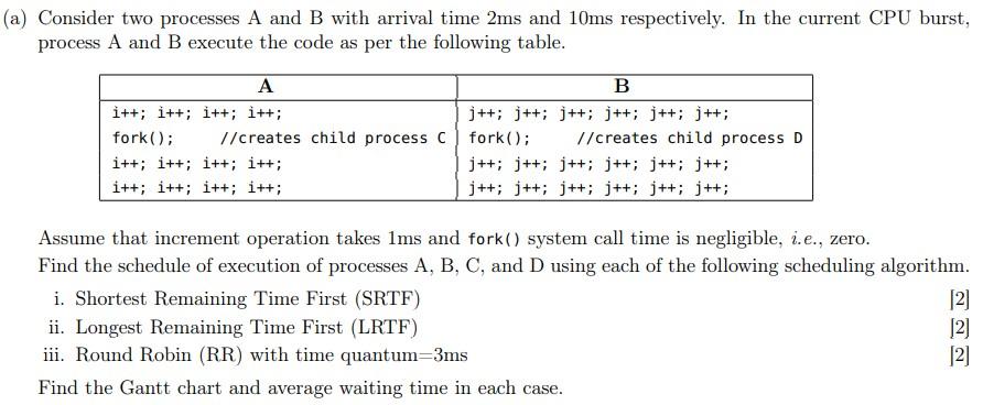 Solved Consider Two Processes A And B With Arrival Time \( 2 | Chegg.com