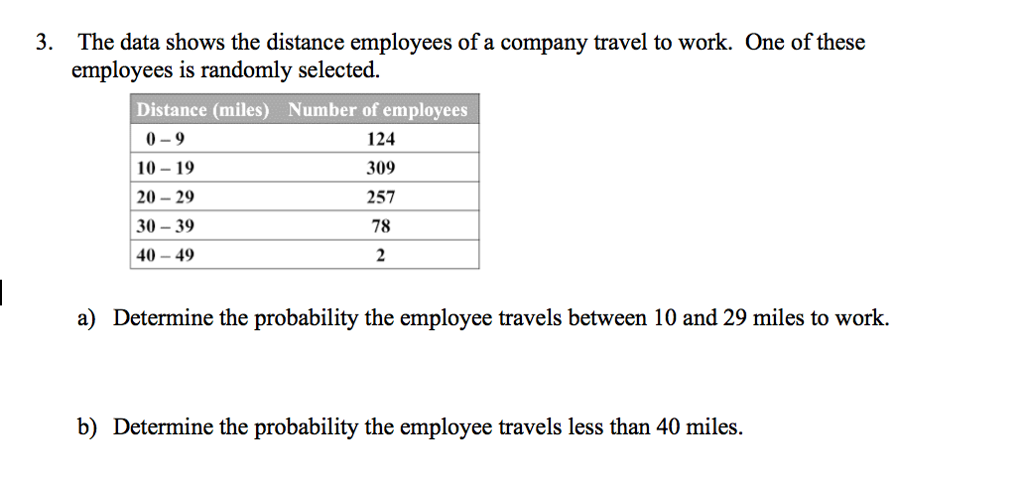 Distance Employee Solved The data shows the distance employees of a company | Chegg.com