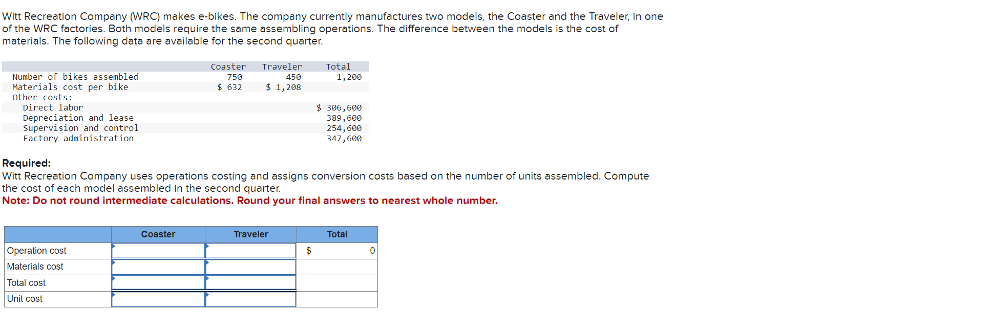 Solved Witt Recreation Company (WRC) makes ebikes. The