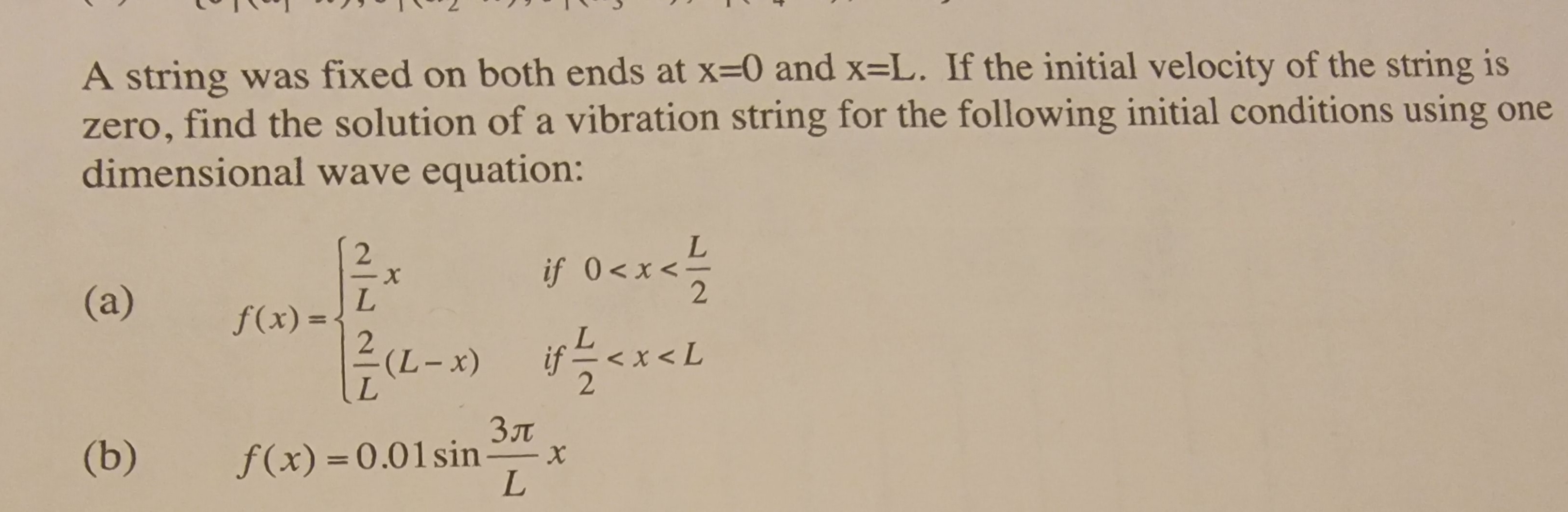 Solved A String Was Fixed On Both Ends At X And X L If Chegg Com