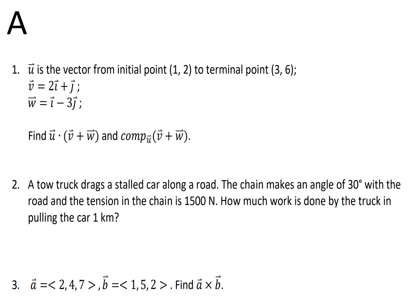 Solved A 1 U Is The Vector From Initial Point 1 2 To Chegg Com