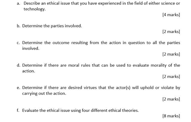 Solved a. Describe an ethical issue that you have | Chegg.com