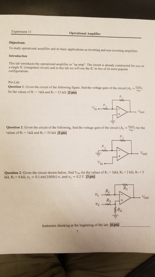 Solved Experiment 11 Operational Amplifier Objectives To | Chegg.com