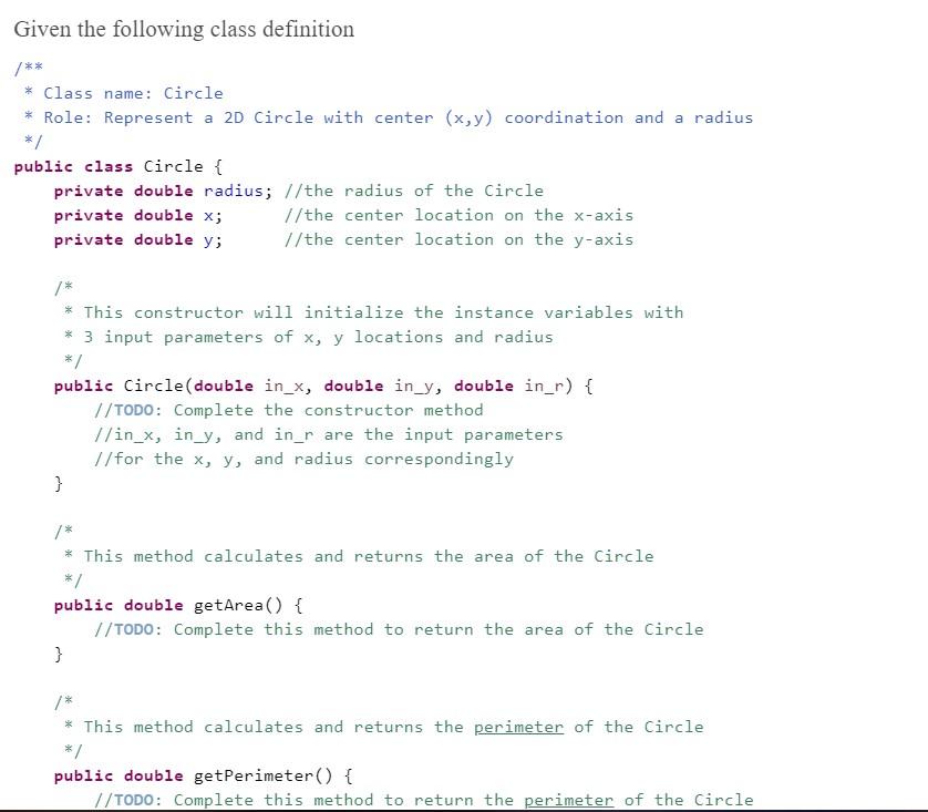 Solved Given the following class definition /** * Class | Chegg.com
