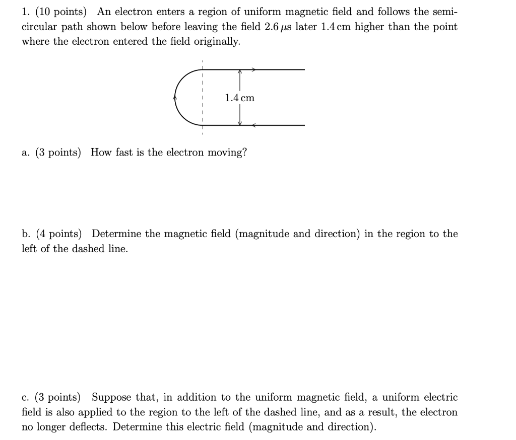 Solved 1. (10 Points) An Electron Enters A Region Of Uniform | Chegg.com