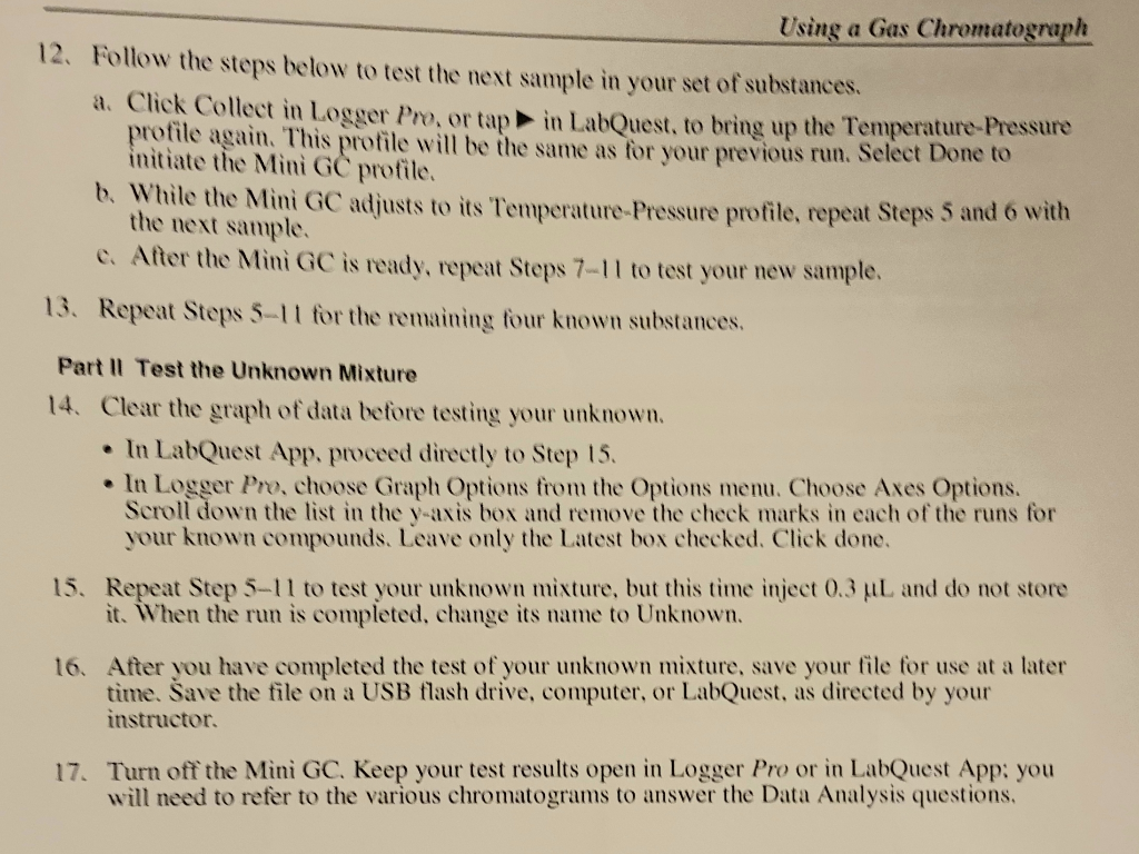 Using a Gas Chromatograph Identifying Unknown