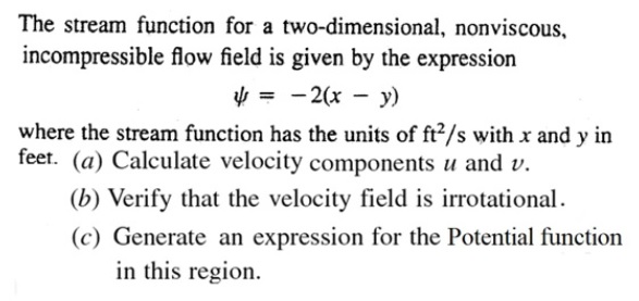 Solved The stream function for a two-dimensional, | Chegg.com