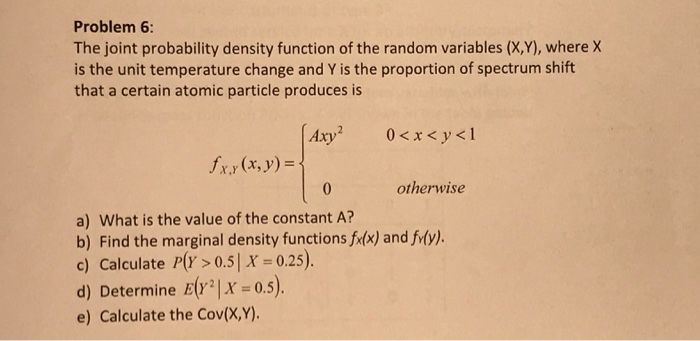 Solved Problem(6): The joint probability density function of | Chegg.com
