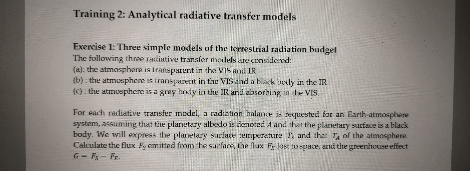 Solved Training 2: Analytical radiative transfer | Chegg.com