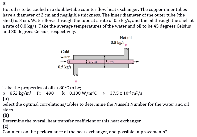 Solved 3 Hot oil is to be cooled in a double-tube counter | Chegg.com