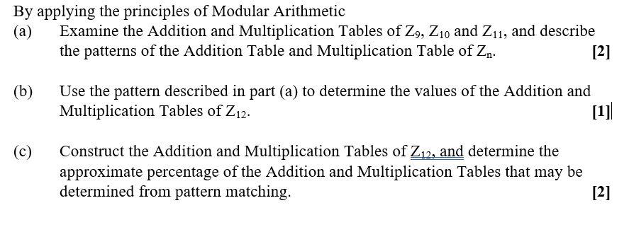 Solved By applying the principles of Modular Arithmetic (a) | Chegg.com
