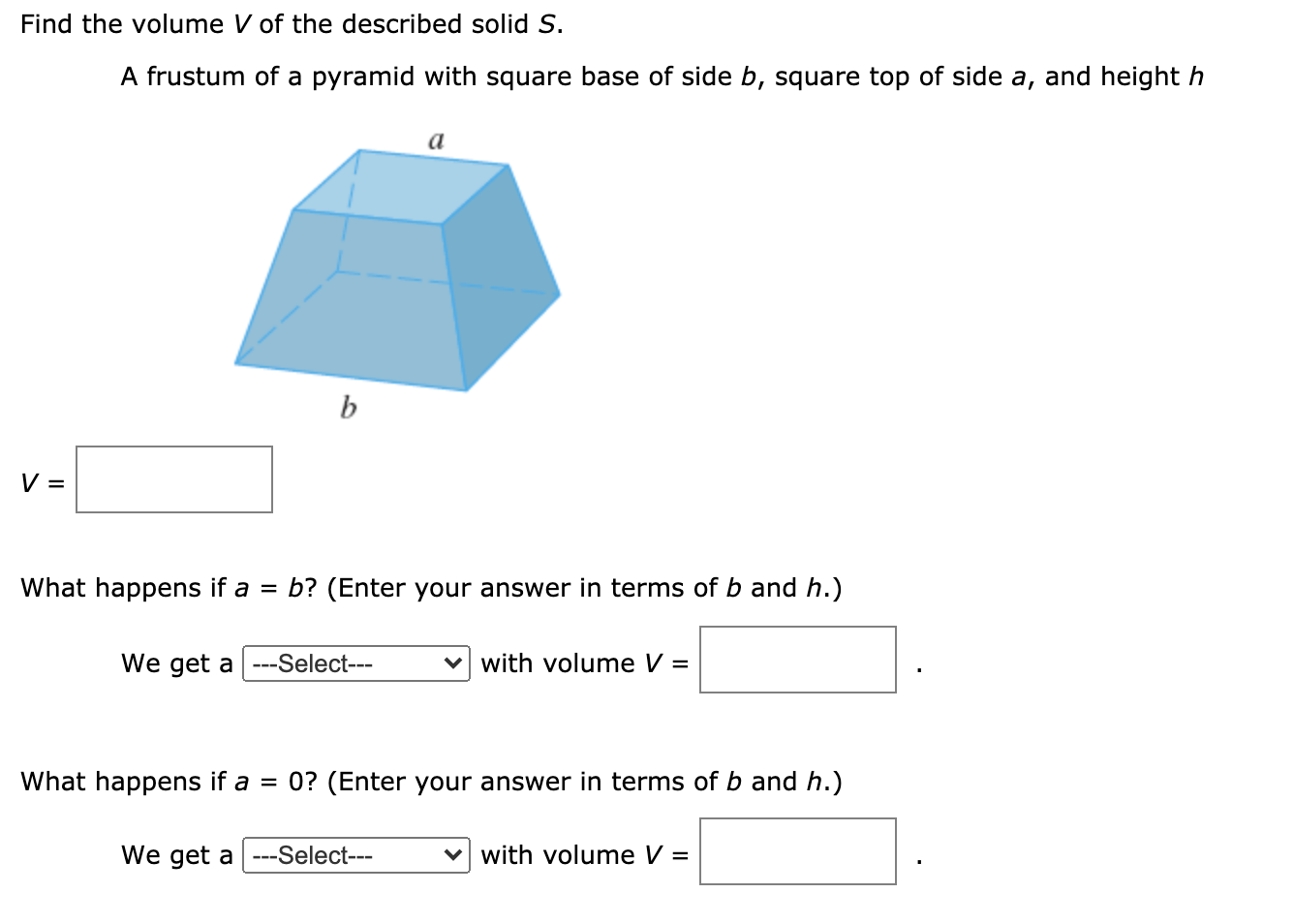 Solved Find The Volume V Of The Described Solid S. A Frustum | Chegg.com