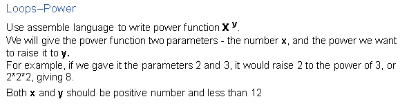 Loops-Power Use assemble language to write power | Chegg.com
