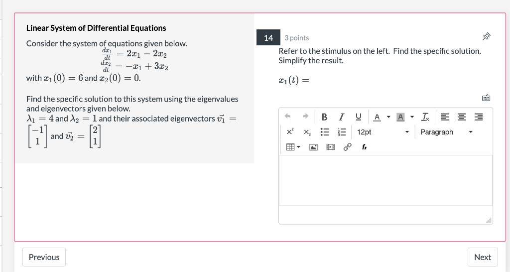 Solved 13 De Linear System of Differential Equations | Chegg.com