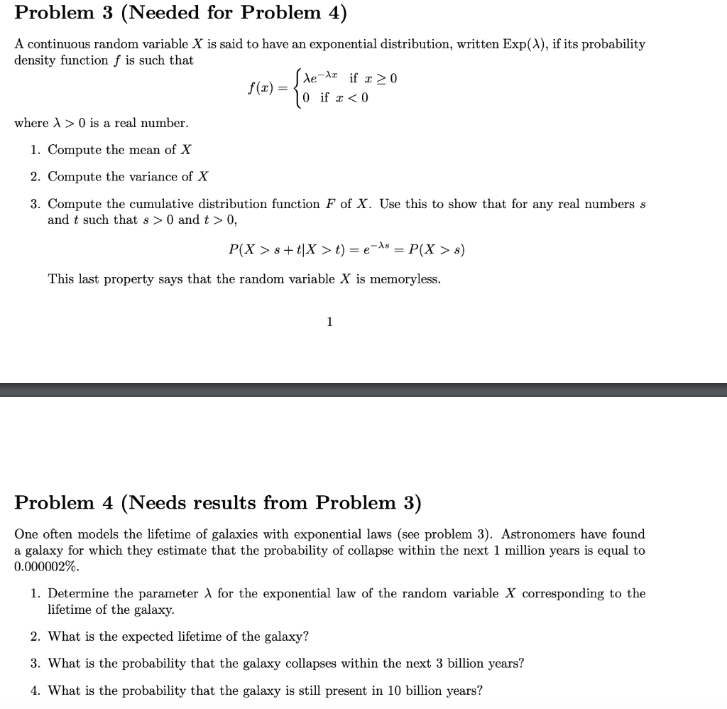Solved Problem 3 Needed For Problem 4 A Continuous Rand Chegg Com