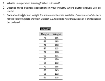 Solved 1. What is unsupervised learning? When is it used? 2