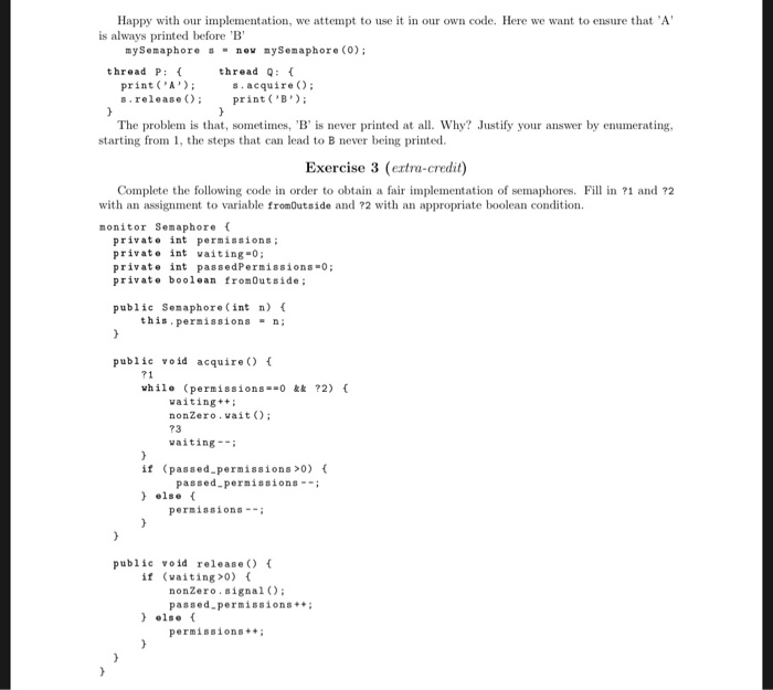 Solved Exercise 1 Below is the monitor implementation of a | Chegg.com