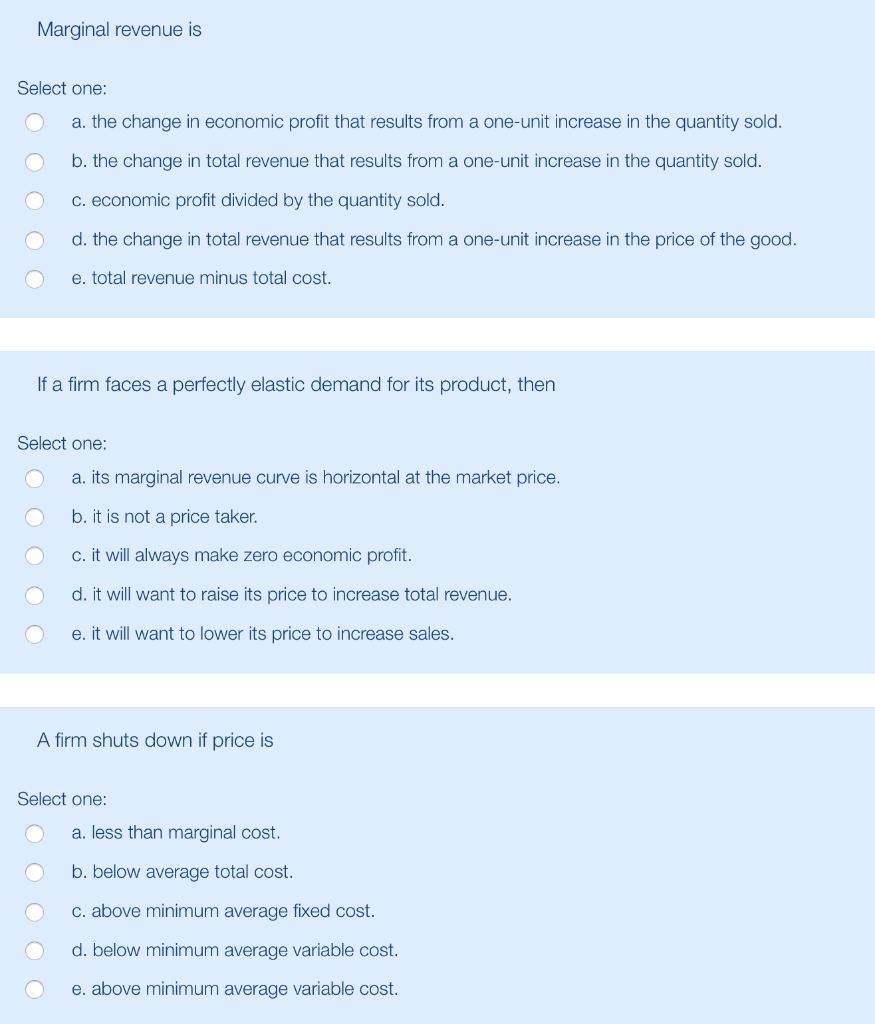Solved Marginal Revenue Is Select One A The Change In Chegg