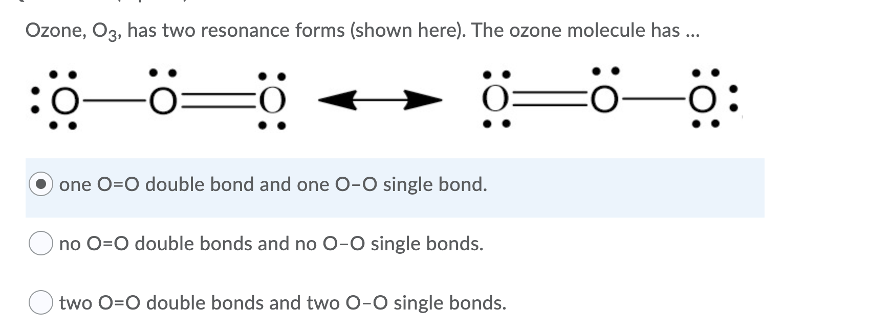 Solved Ozone, O3, has two resonance forms (shown here). The | Chegg.com