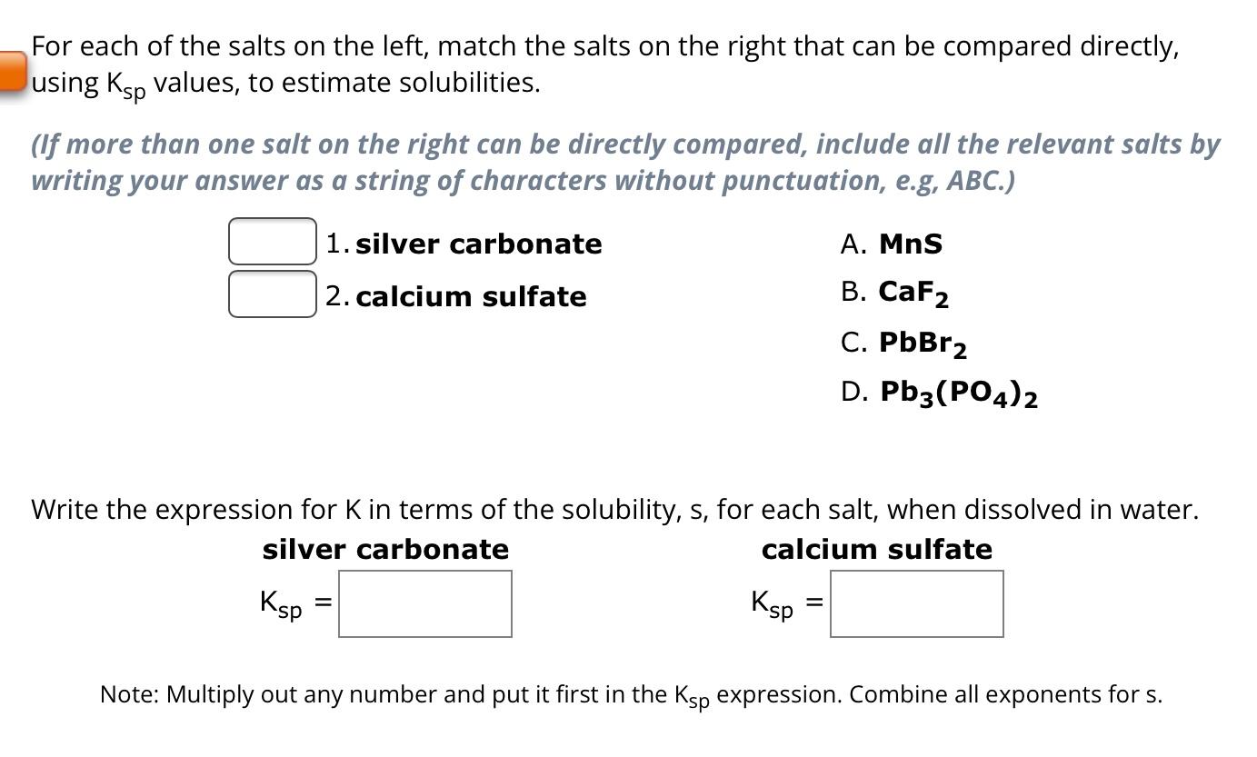 Solved For each of the salts on the left, match the salts on | Chegg.com