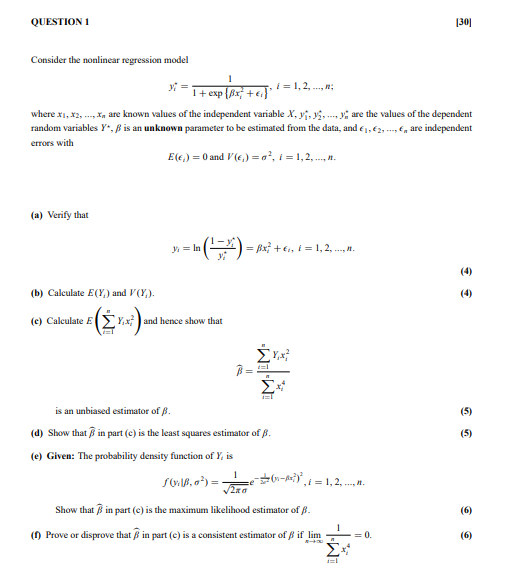 Consider the nonlinear regression model | Chegg.com